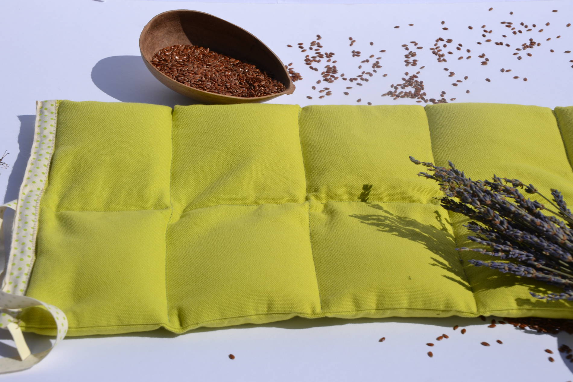 Fil en Poche- Coussin bouillotte sèche en graines de lin bio et lavande bio-verte