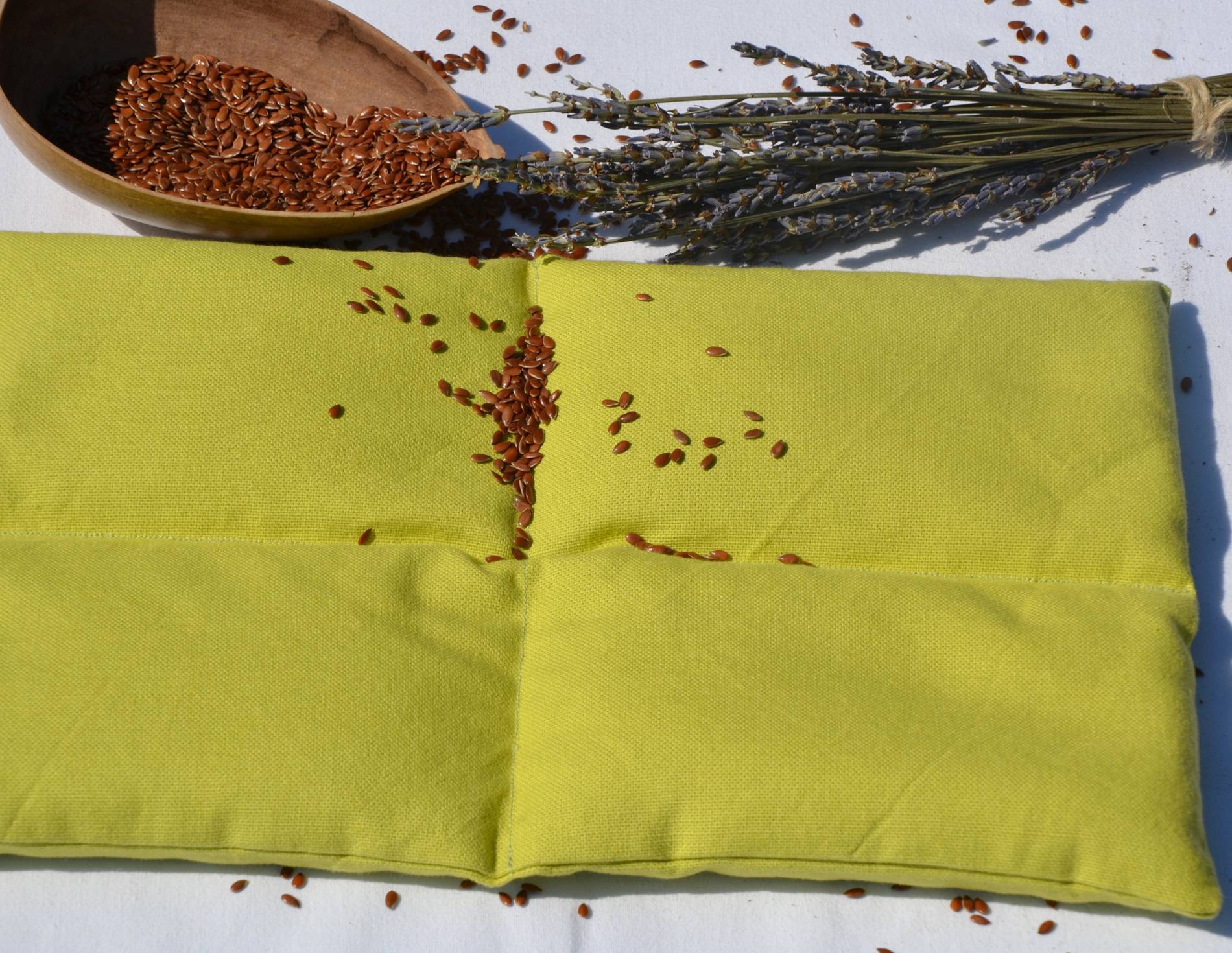 Fil en Poche- Coussin bouillotte sèche en graines de lin bio et lavande bio -vert