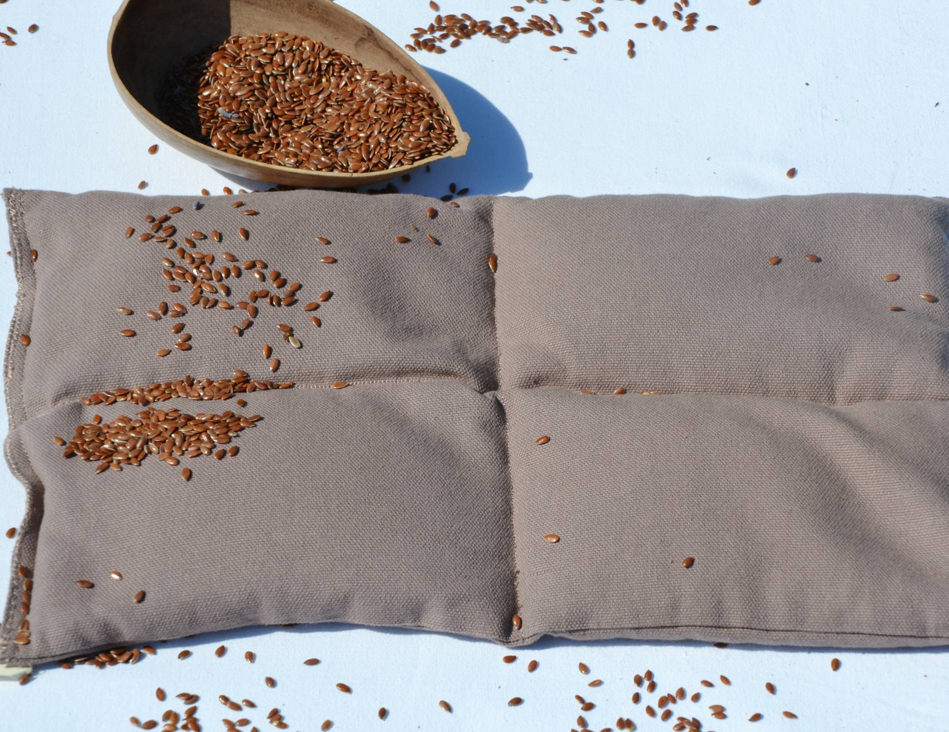 Fil en Poche- Coussin bouillotte sèche en graines de lin bio -marron