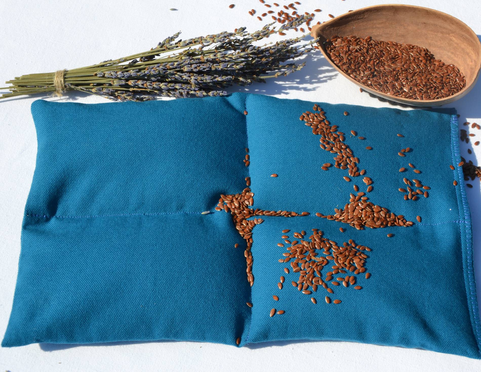 Fil en Poche- Coussin bouillotte sèche en graines de lin bio et lavande bio -bleu