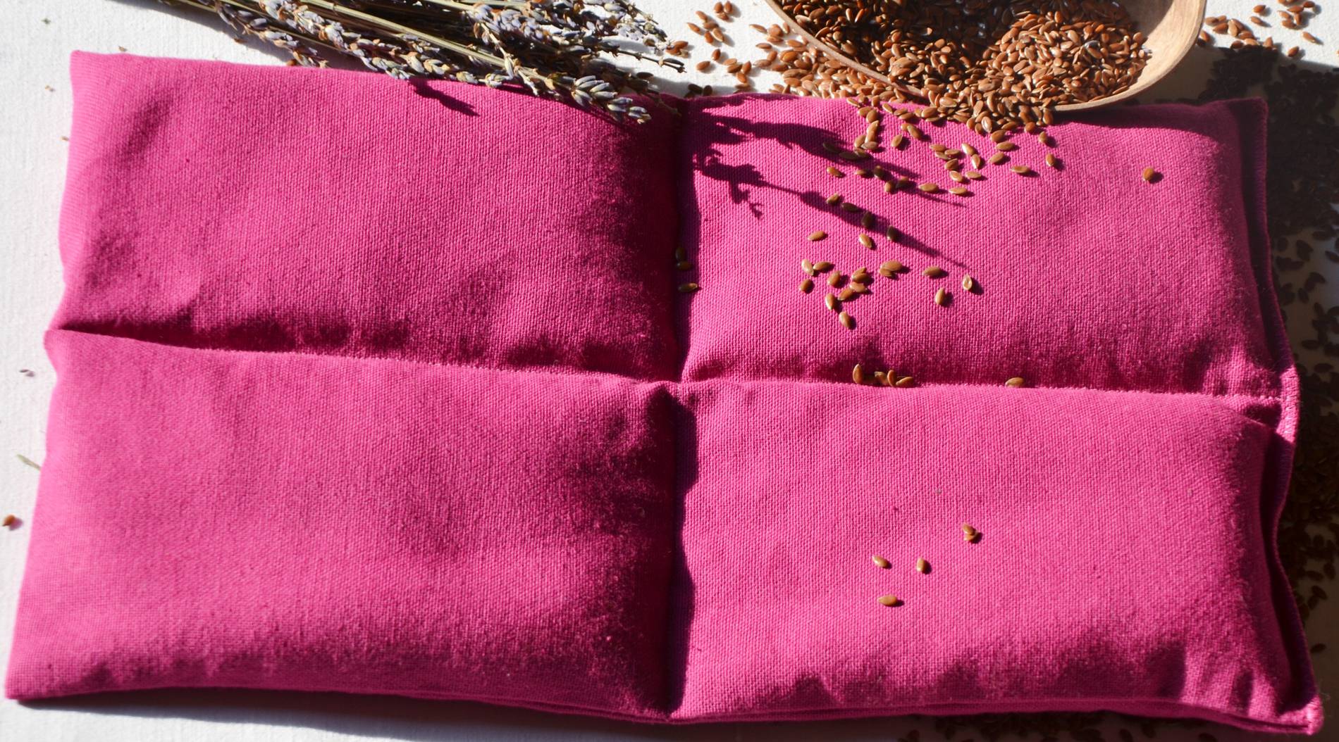 Fil en Poche- Coussin bouillotte sèche en graines de lin bio et lavande bio -rose