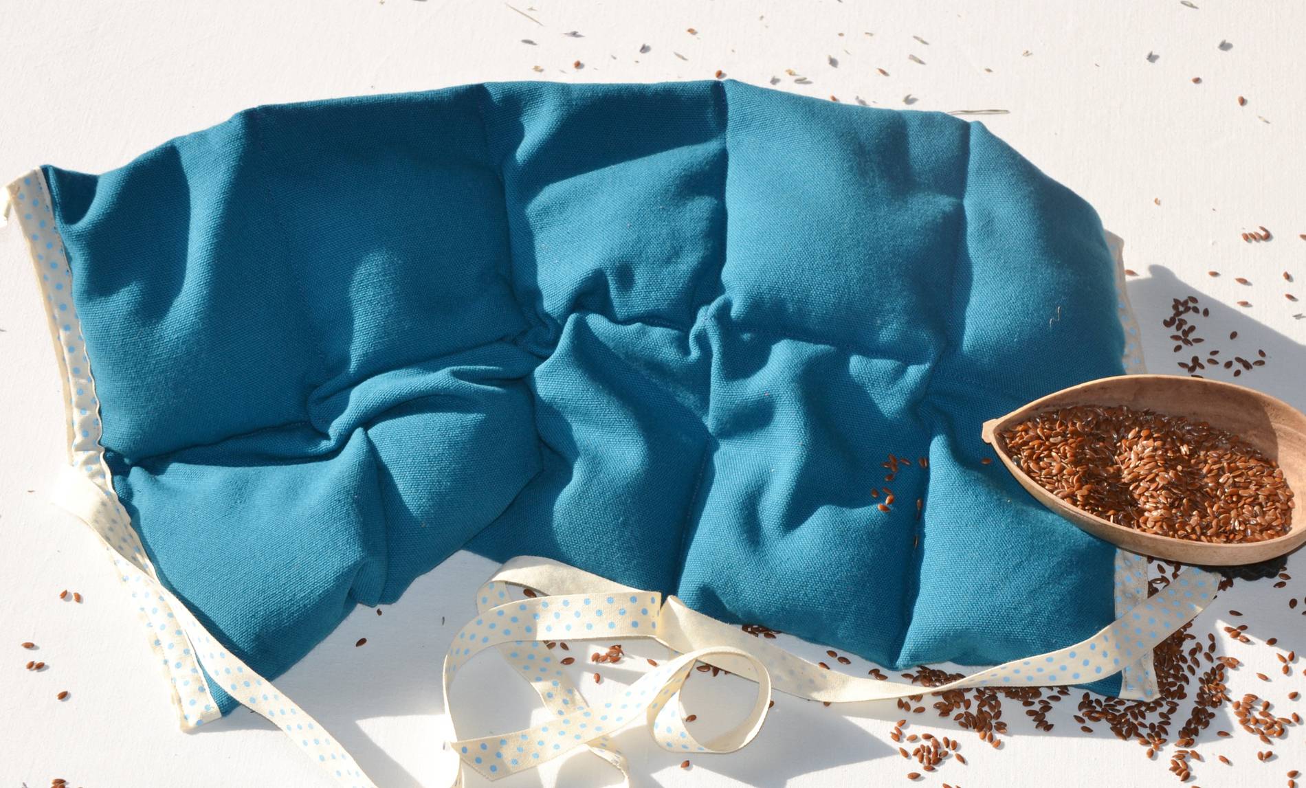 Fil en Poche-Bouillotte sèche Lombaire en graine de lin bio-Bleue